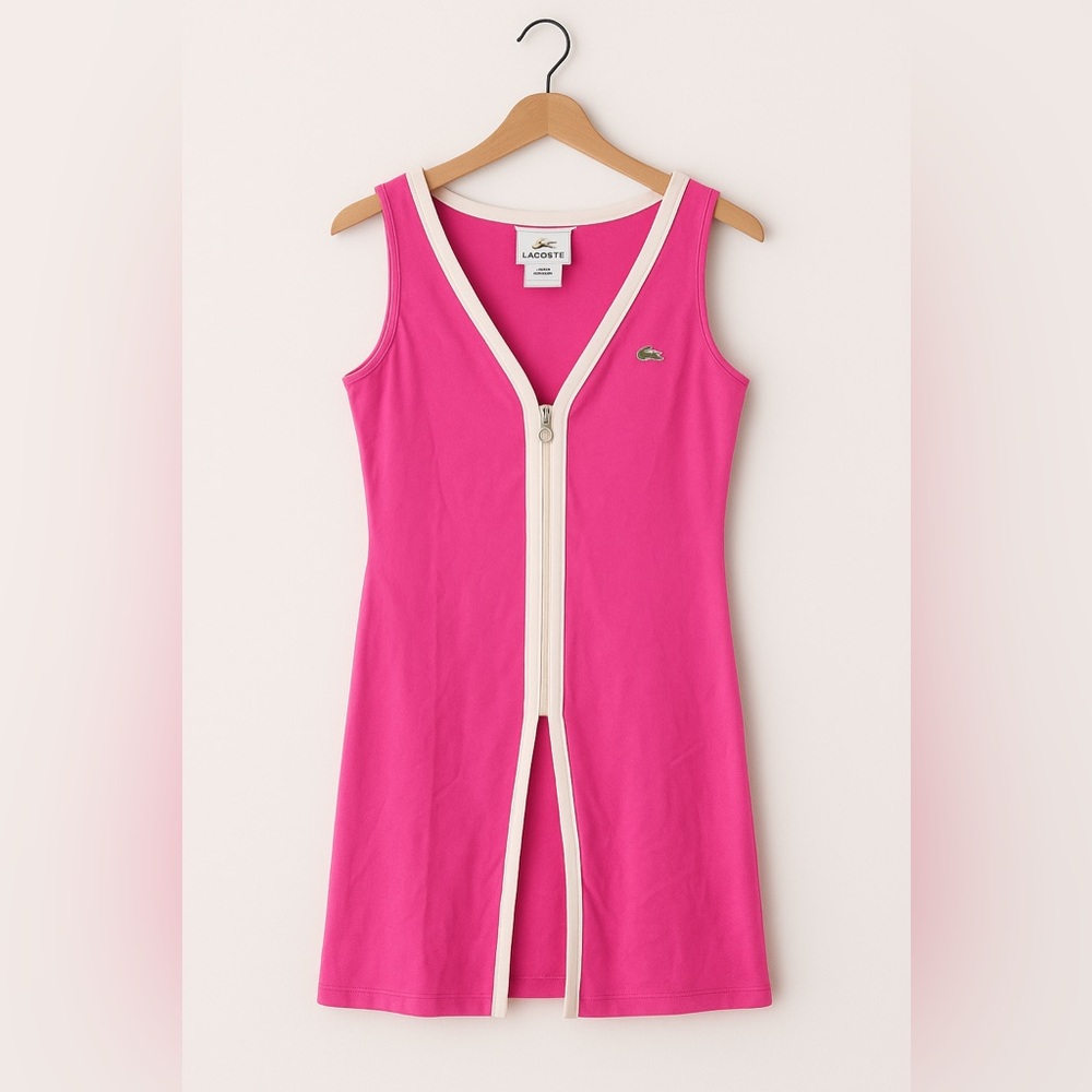 LACOSTE Pink Front‑Zip Tank Dress – Size 38 (EU)
